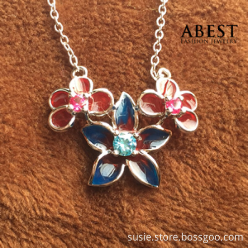 Fashion 925 Sterling Silver Flower Shape Color Enamel Pendant Gift Design